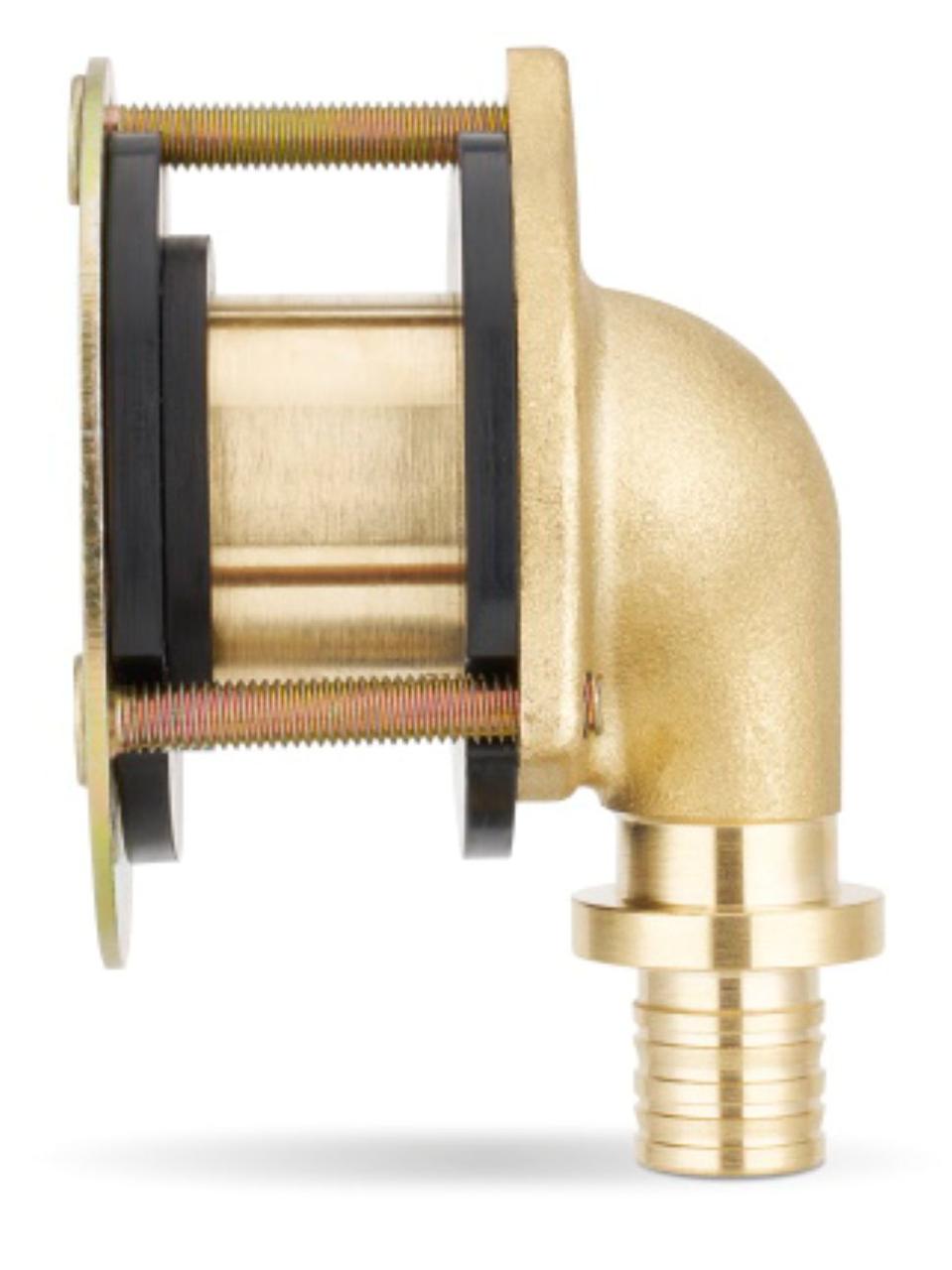 Угол 16×½ латунный Varmega Slide-fit с внутренней резьбой и креплением под гипсокартон (Водорозетка), фото 1