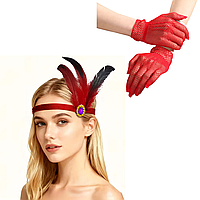 Набор Гетсби 2в1 Повязка с пером и перчатки красные