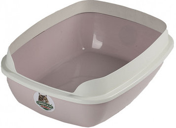 Лоток для кошек Сибирская кошка альбус с бортиком, пудровый