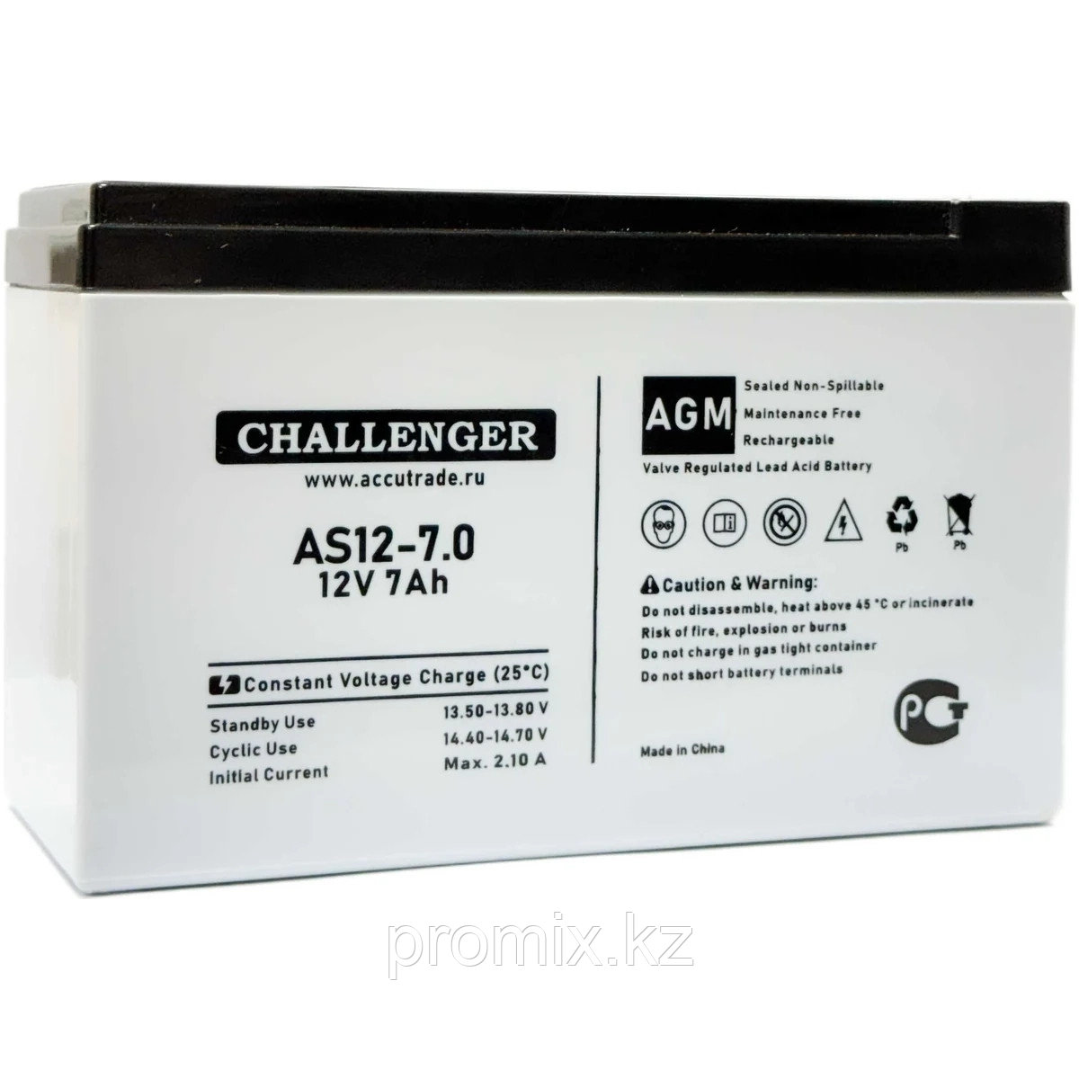 Стационарная свинцово кислотная AGM батарея Challenger AS12-7.0А 12V 7.0Ah
