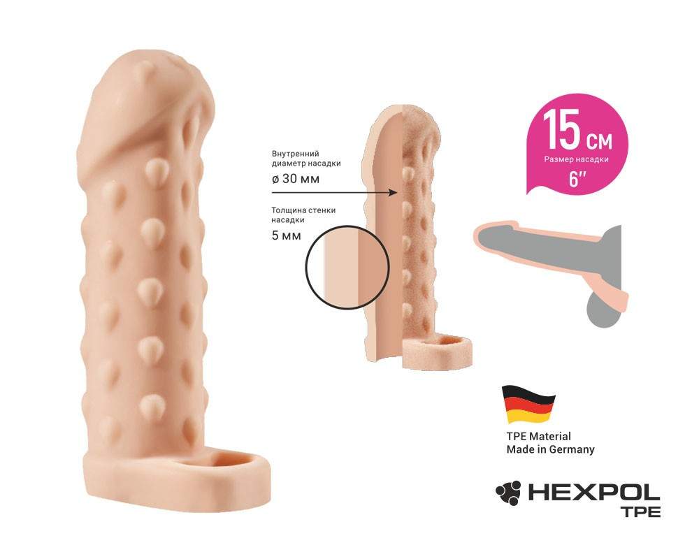 НАСАДКА-УВЕЛИЧИТЕЛЬ "KLEON" С КОЛЬЦОМ и шариками, L 15 см, материал TPE, фото 1