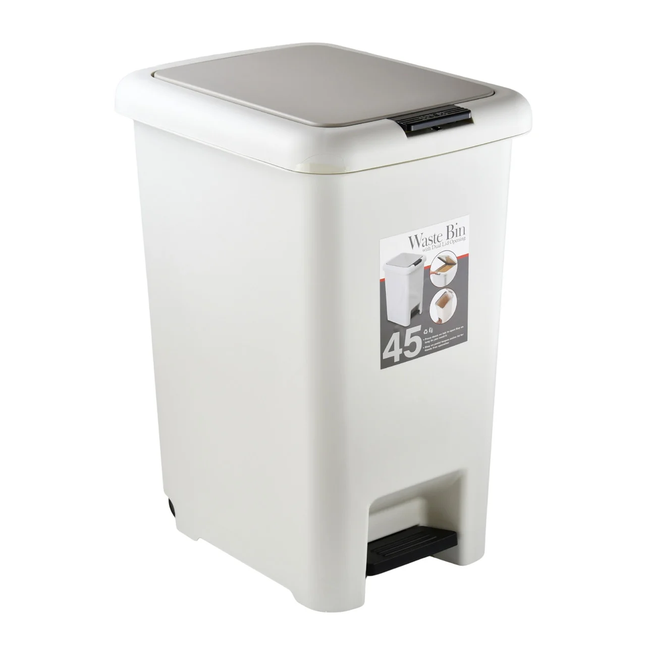 UR042 Урна для мусора с педалью и кнопкой / пластик / 45 л. / серый, фото 1