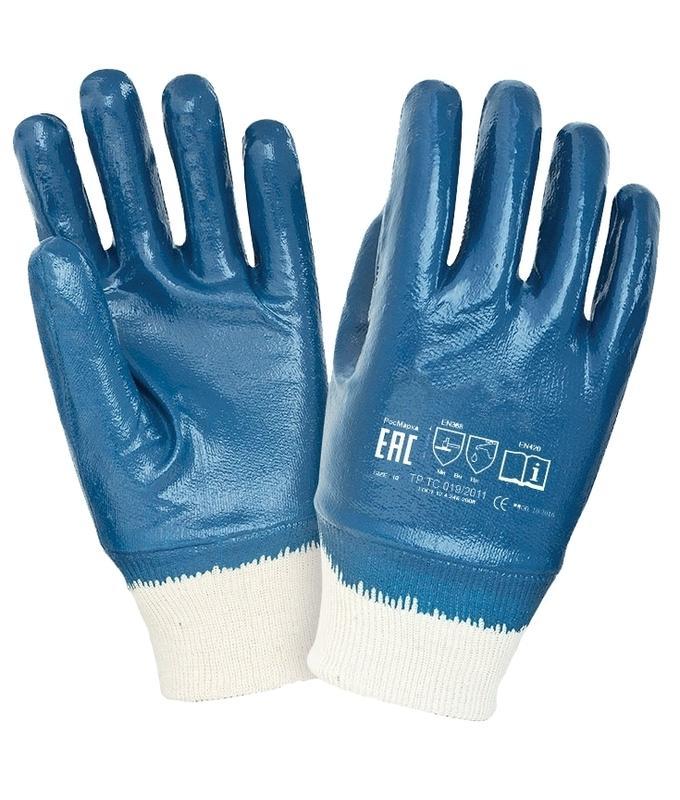 Перчатка Х/Б с нитриловым ПОЛНЫМ обливом. Маслобензостойкая. Манжет ТРИКОТАЖ., фото 1