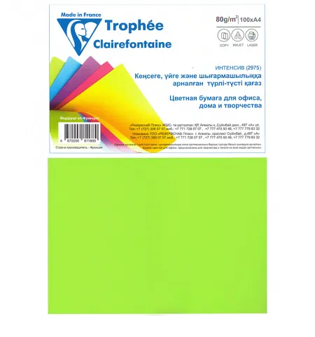 Бумага "TROPHEE" FLUO GREEN , 80 г. А4 (210*297) (Неон зеленый) 100л