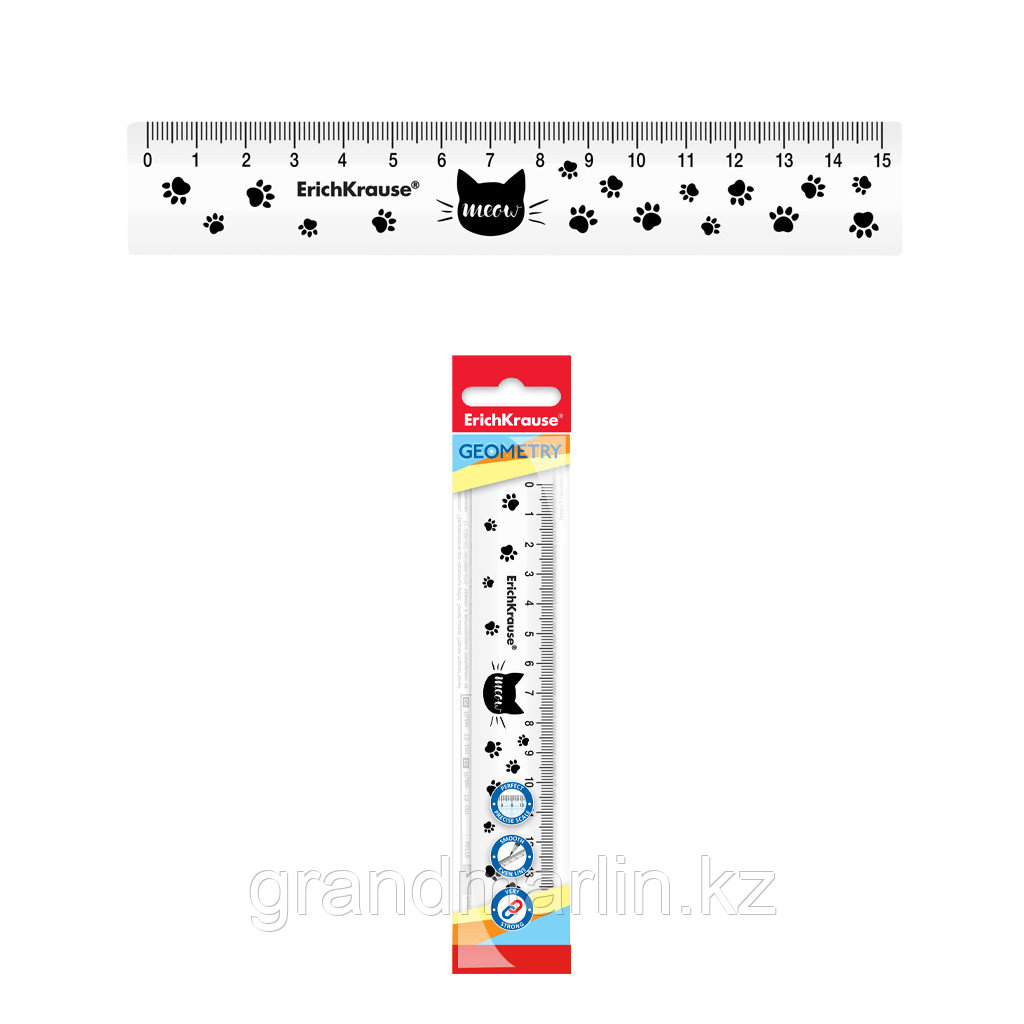 Линейка пластиковая ErichKrause Meow, 15см, белая, во флоупаке, фото 1