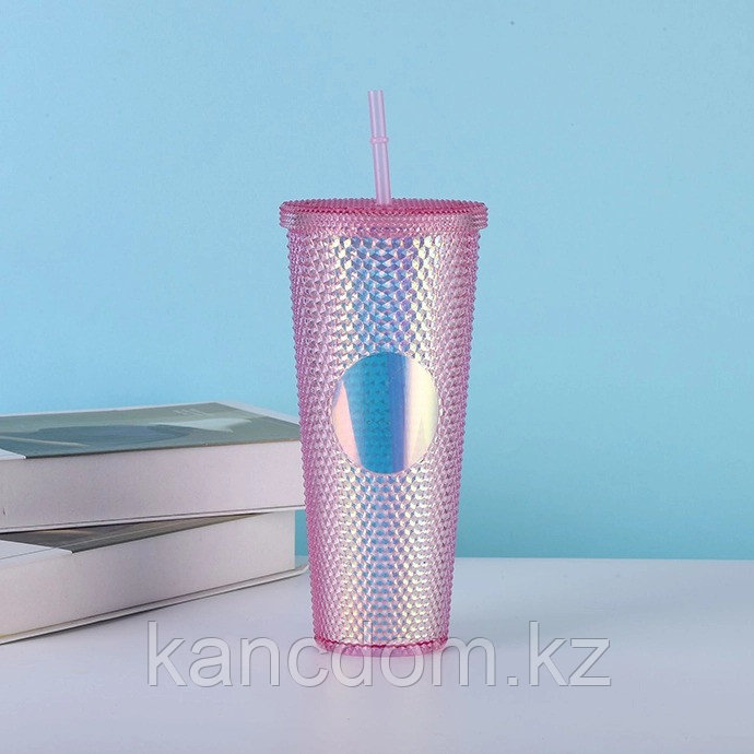 Бутылка для воды с трубочкой 450мл "Pink series Laser"