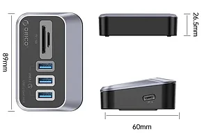 USB Хаб ORICO M3U3-3TS-05-BK-BP Type-C-T-C(0.5m)+USB-A adapter, USB-A?3 3.2 Gen1,TF?1,SD?1