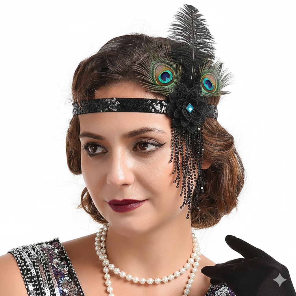 Повязка в стиле Гэтсби с пером Павлина