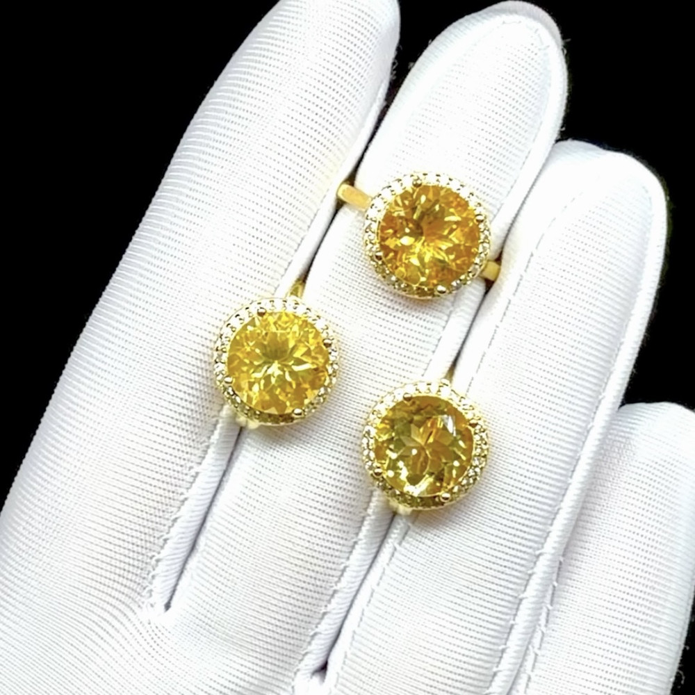 Комплект с натуральными Цитринами 9 мм, фото 1