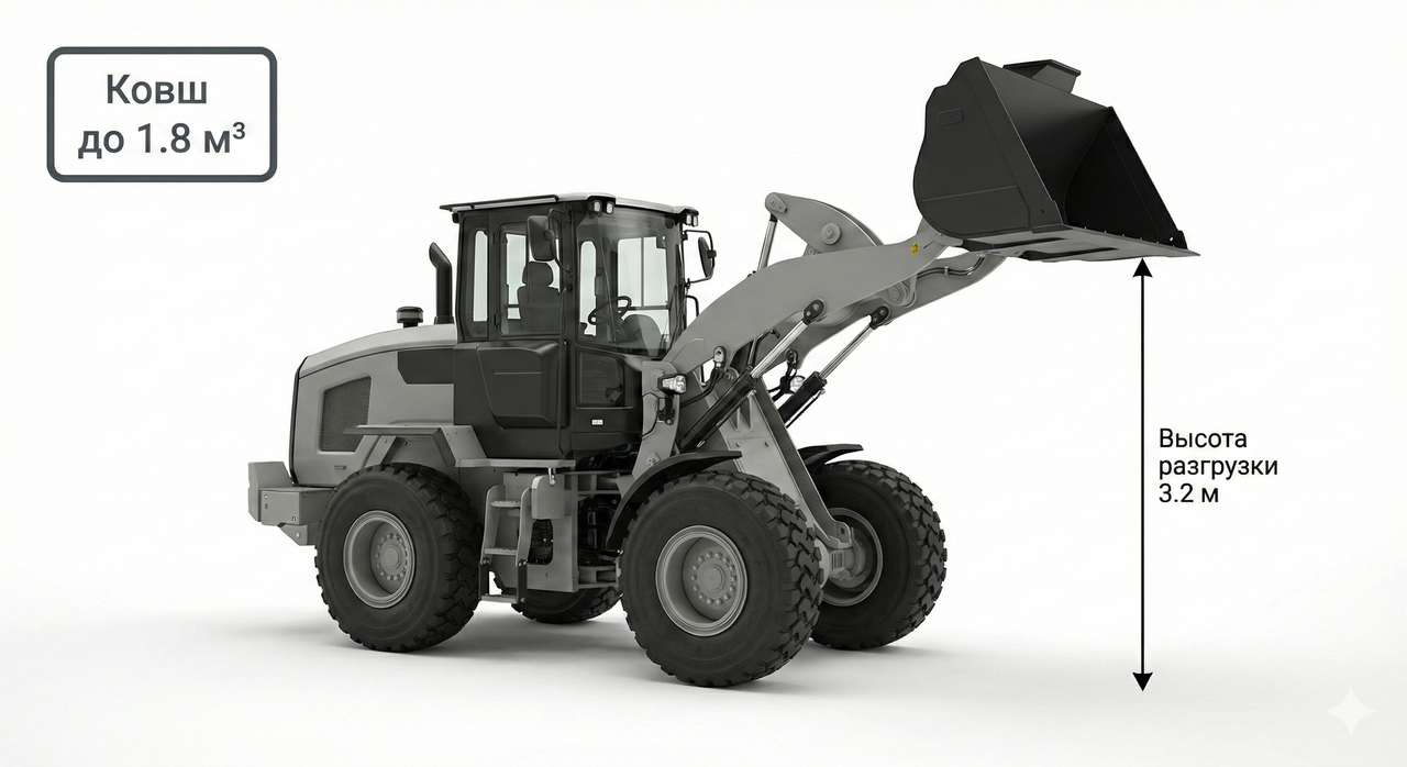Фронтальный погрузчик до 1.8 м³ | высота разгрузки 3.2 м