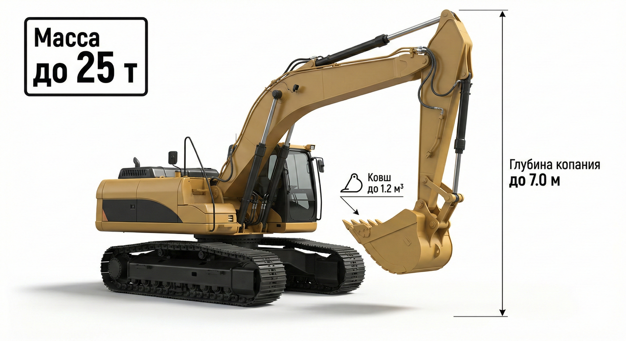 ⛓️ Тяжёлый экскаватор гусеничный до 25 т | глубина 7.0 м | ковш 1.2 м³