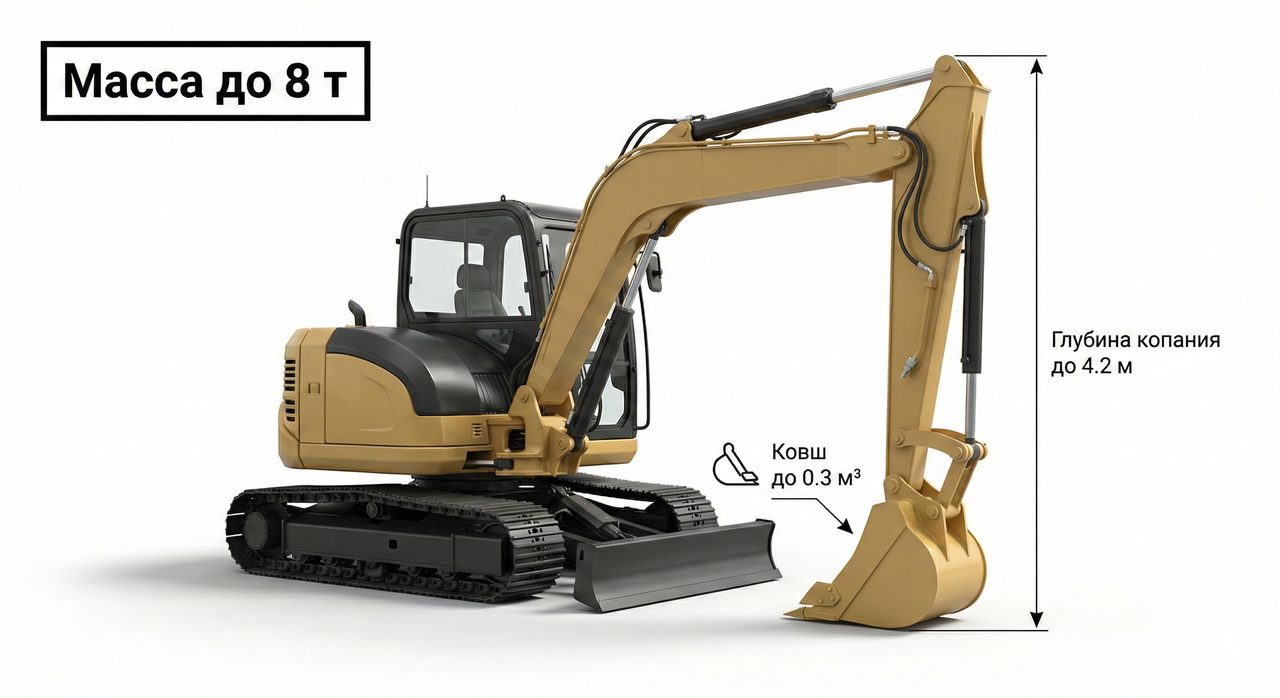 ⛓️ Лёгкий экскаватор гусеничный до 8 т | глубина 4.2 м | ковш 0.3 м³