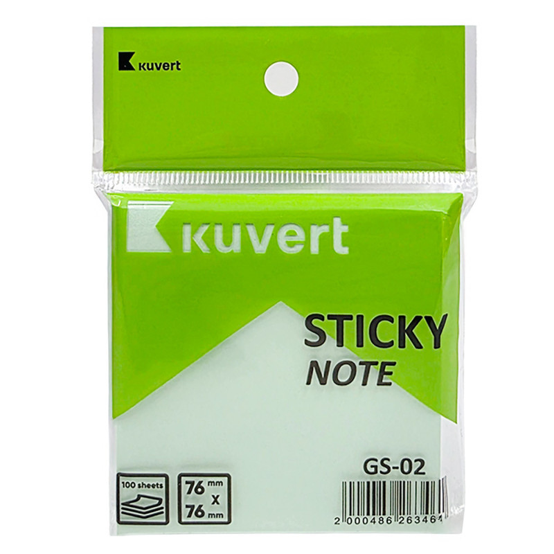 Клейкие листики "Sticky" 76 х 76 мм, зеленые, 100 листов