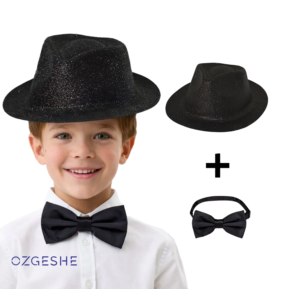 Карнавальный детский набор шляпа блестящая и бабочка OZGESHE черный