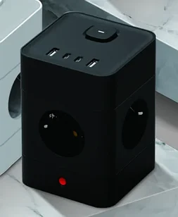 Сетевой фильтр-удлинитель “Башня” DET 304, 4 розетки + 2 USB + 2 Type-C, 1.5 м, 16A / 3680W, с заземлением, черный