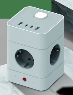 Сетевой фильтр-удлинитель “Башня” DET 304, 4 розетки + 2 USB + 2 Type-C, 1.5 м, 16A / 3680W, с заземлением, белый