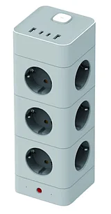 Сетевой фильтр-удлинитель “Башня” DET-312, 12 розеток + 2 USB + 2 Type-C, быстрая зарядка 3A, 1.5 м, 16A / 3680W, белый