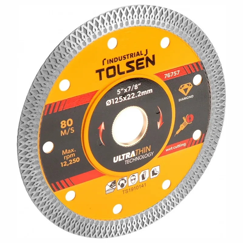 Диск алмазный отрезной сплошной ультратонкий TOLSEN 125x22.2мм 76757