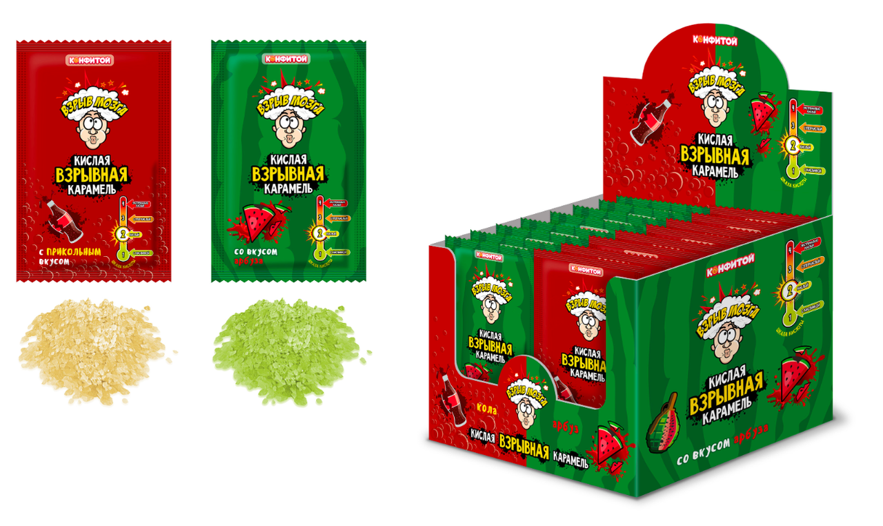 Карамель "ВЗРЫВ МОЗГА" со вкусом арбуза и колы 8 гр   / 40 шт-упак