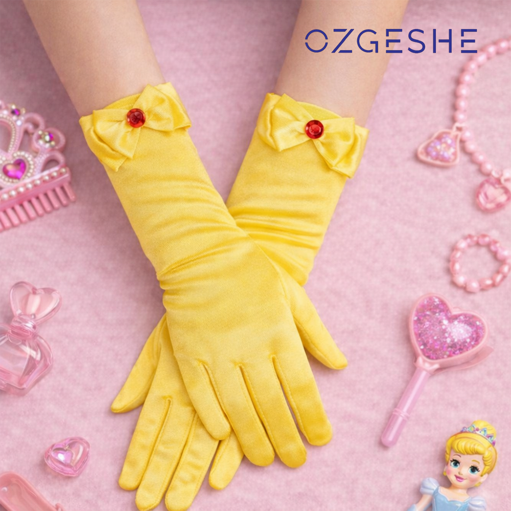 Детские Карнавальные Перчатки атласные на праздник OZGESHE желтые 30см