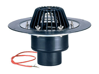 HL62.1/1 — вертикальный кровельный трап DN75 с монтажным хомутом (clamping ring) и чугунной решёткой 226×226 мм (Hutterer & Lechne