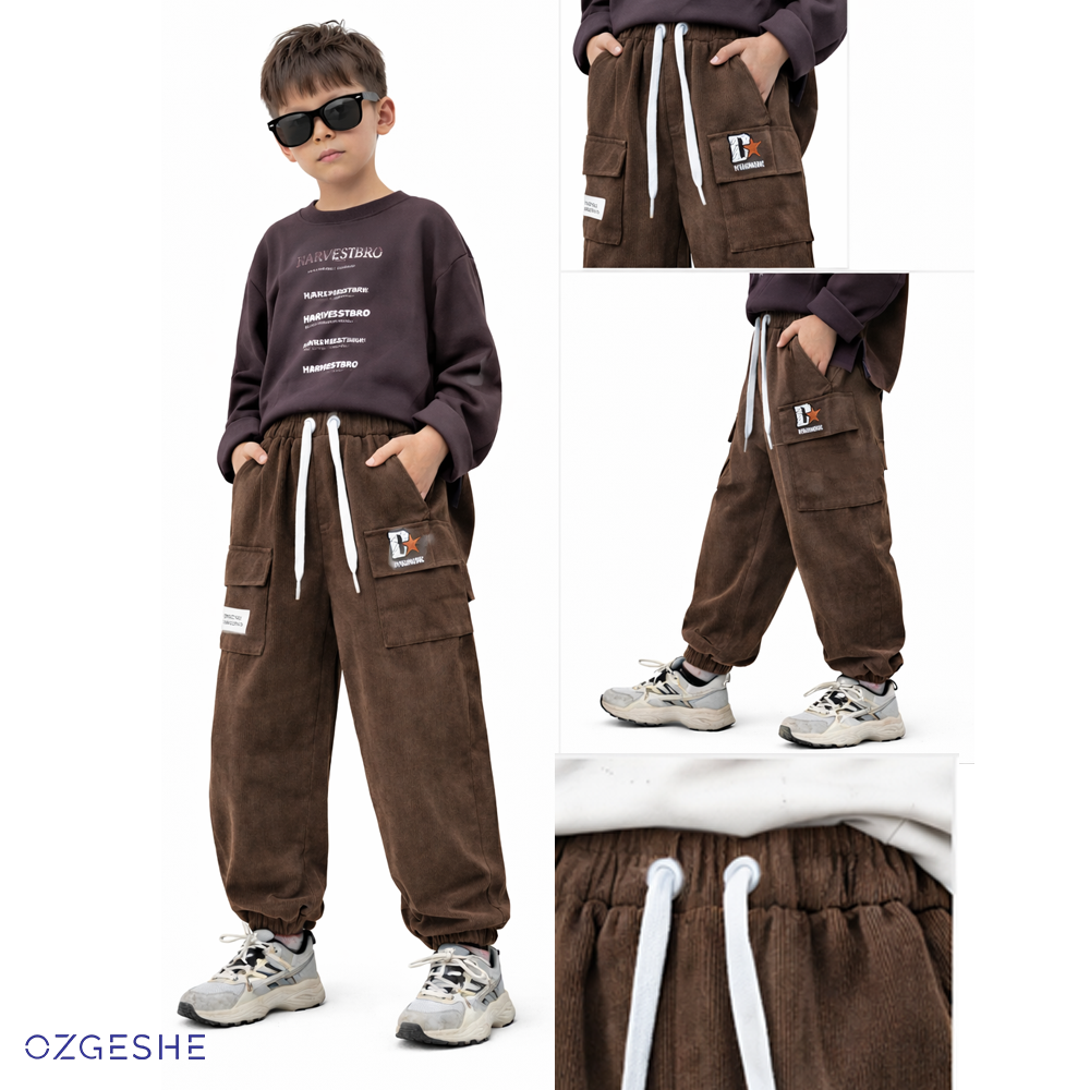 Детские джоггеры штаны из вельвета OZGESHE черные