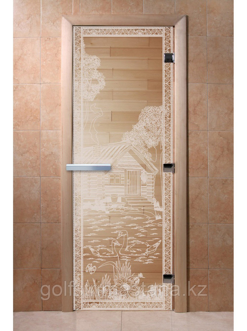 Дверь для бани и сауны "Банька в лесу прозрачная"