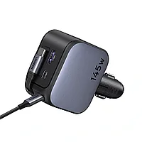 UGREEN 55910B Зарядное устройство автомобильное EC604 145W 2*Type-C, 1*USB Fast Car Charger with Retractable Cable