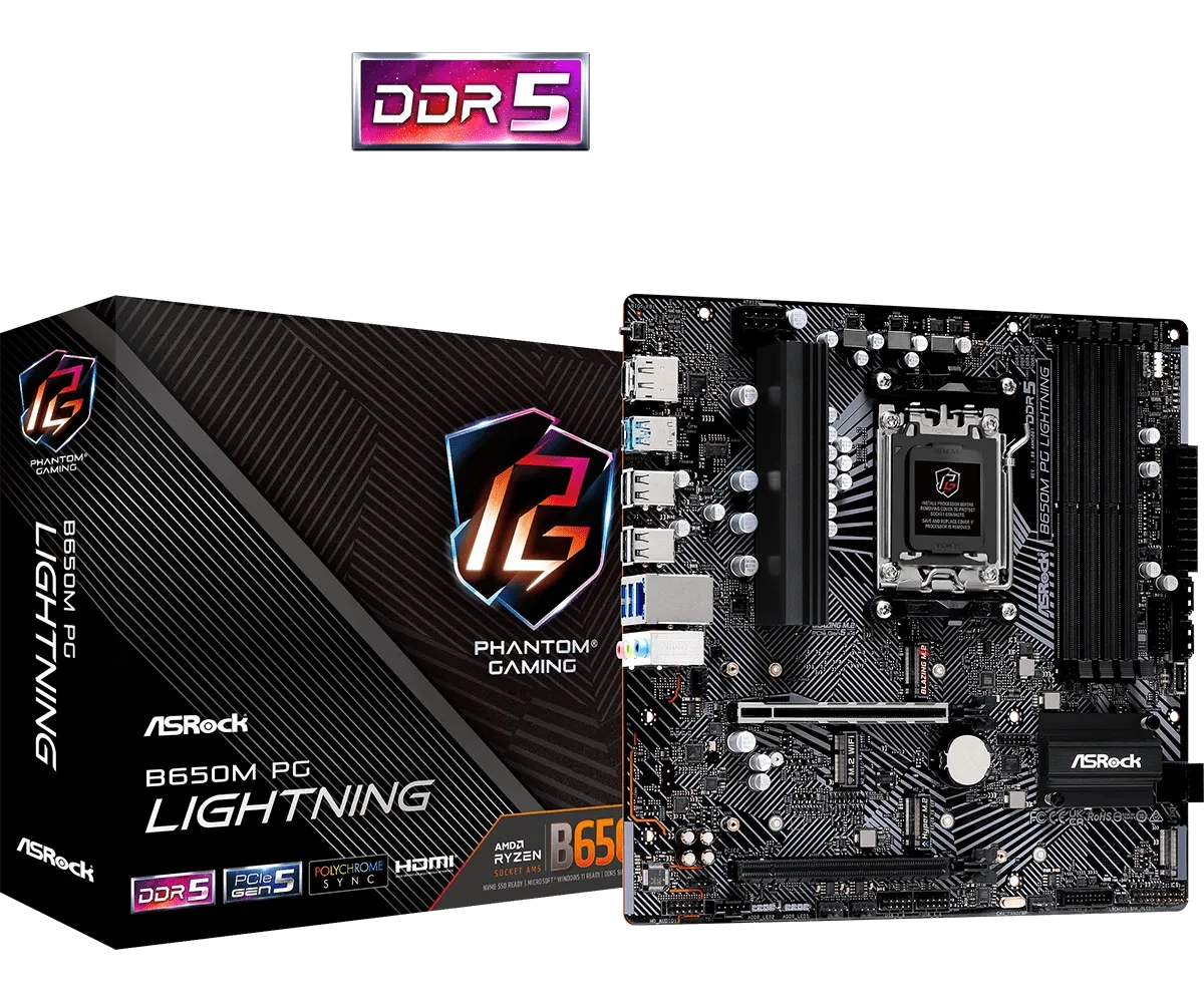 Материнская плата ASRock B650M PG Lightning AM5 4xDDR5 4xSATA3 3xM.2 HDMI DP mATX
