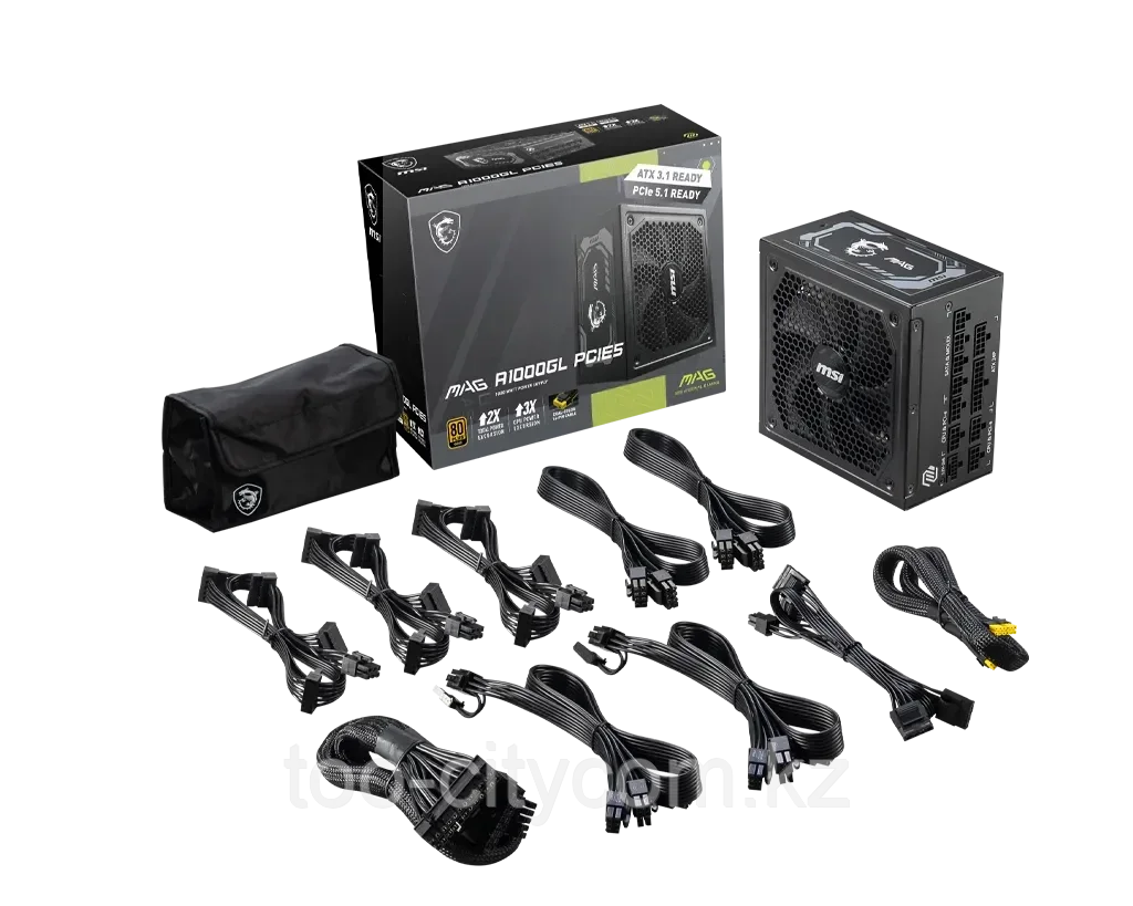 Блок питания MSI MAG A1000GL PCIE5, 1000W, Active PFC, 80+ GOLD, Full Modular,ATX3.1 Black, фото 1