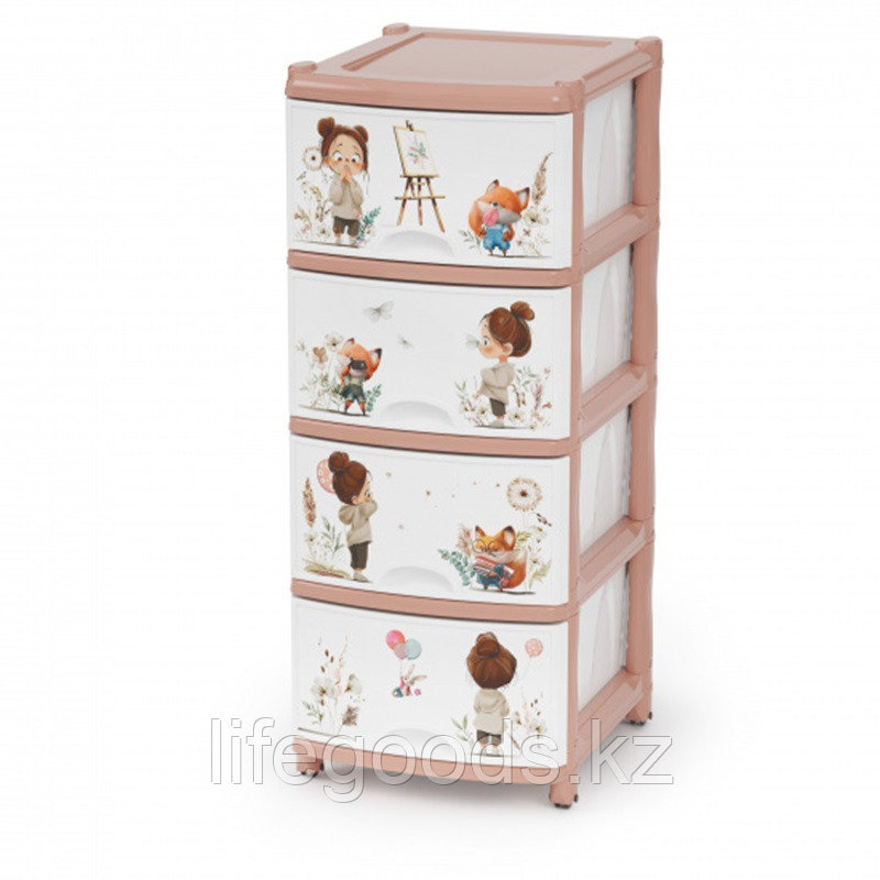 Детский комод для девочек 4-х секционный пластиковый, М1240