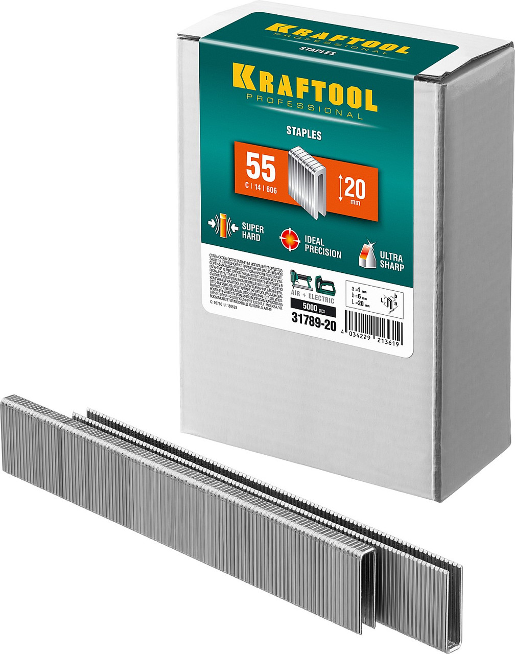 KRAFTOOL скобы тип 55 (90/C), 20 мм, калибр 18GA. 5000 шт (31789-20), фото 1