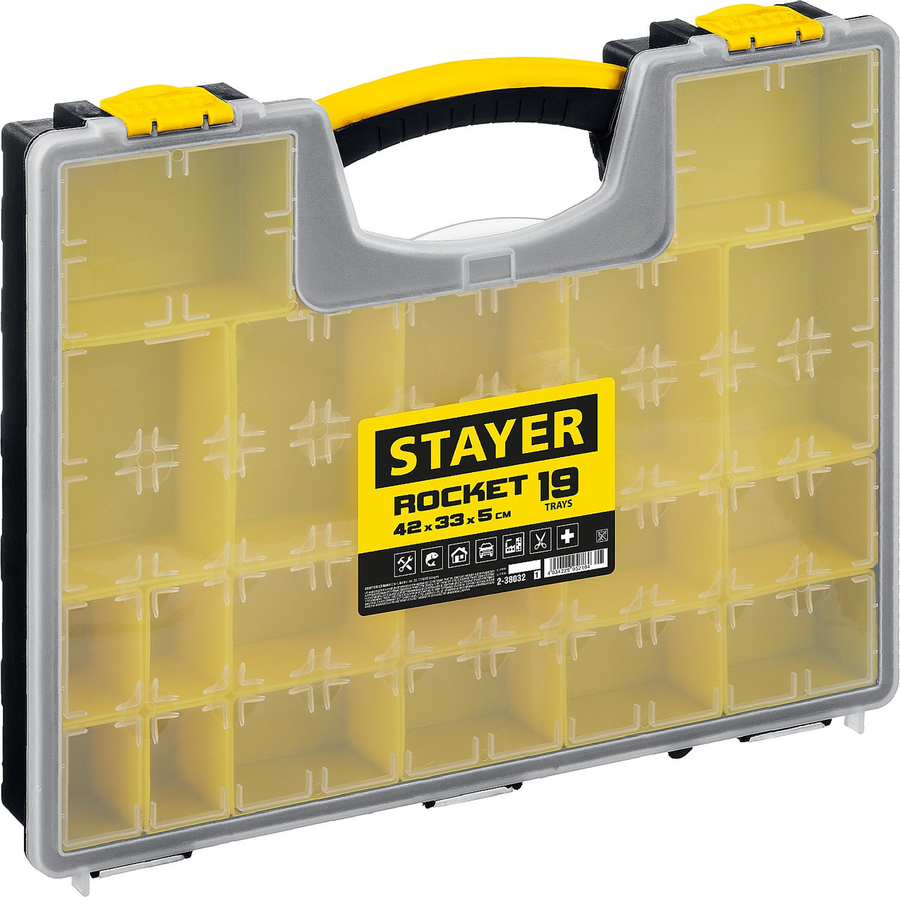 STAYER ROCKET-19, 420 x 330 x 50 мм, (16.5″), пластиковый органайзер с 19 съемными лотками (2-38032), фото 1