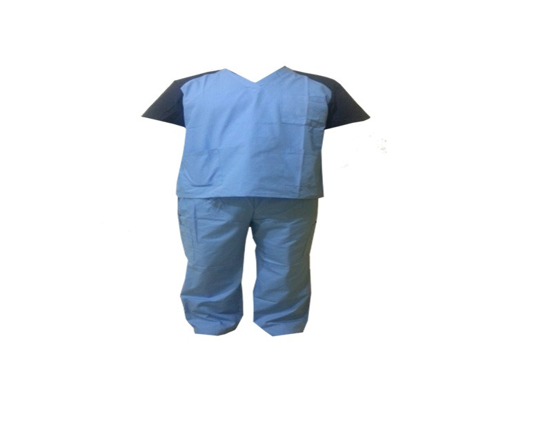 Хирургический костюм, голубого цвета с синими рукавами, размер M