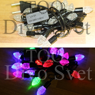 Led гирлянда нить декор "Конфетки" 4м, черный провод, переливается, RGB разноцветные