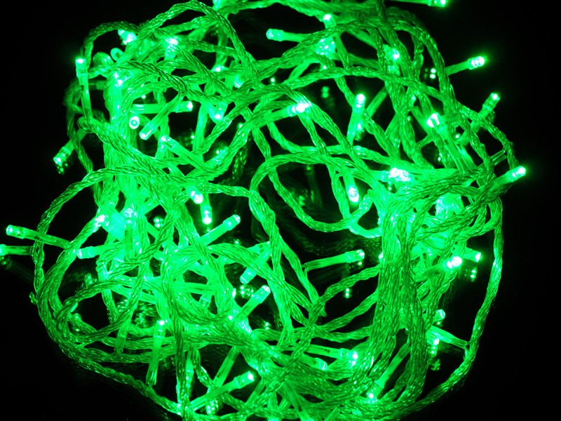 Светодиодная гирлянда "Нить" 100 Led, белый провод, белый/зеленый