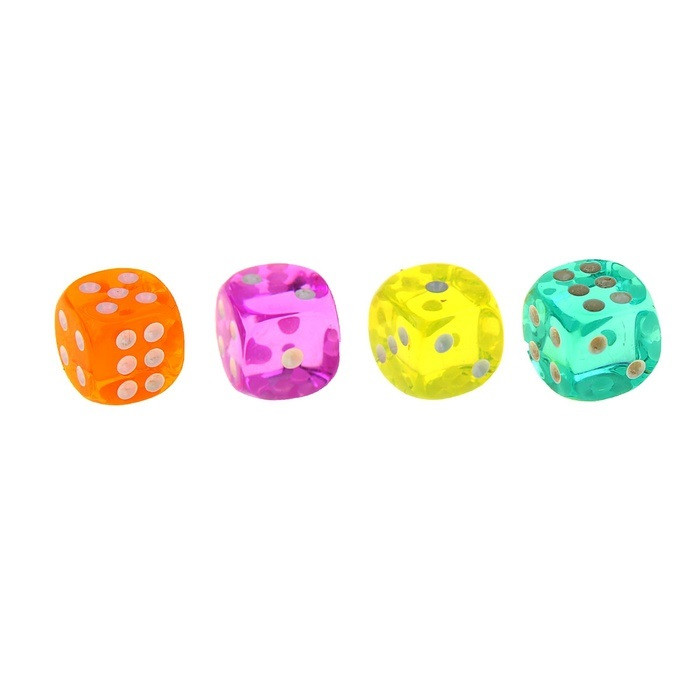 Кубик игральный (кость) 1,4х1,4 прозрачные, МИКС - фото 1 - id-p18318238