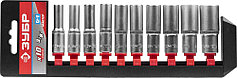 Набор ЗУБР "МАСТЕР": Торцовые головки (3/8") удлиненные на пластиковом рельсе, Cr-V, 8-19мм, 10 предметов