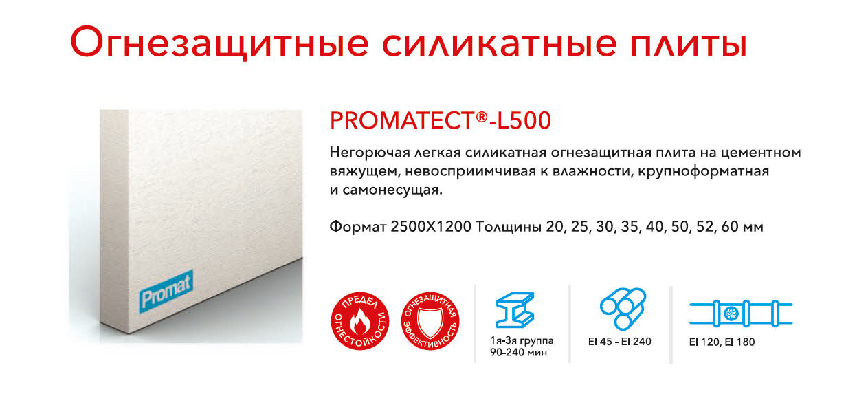 Огнезащитная силикатная плита Promatect-L500