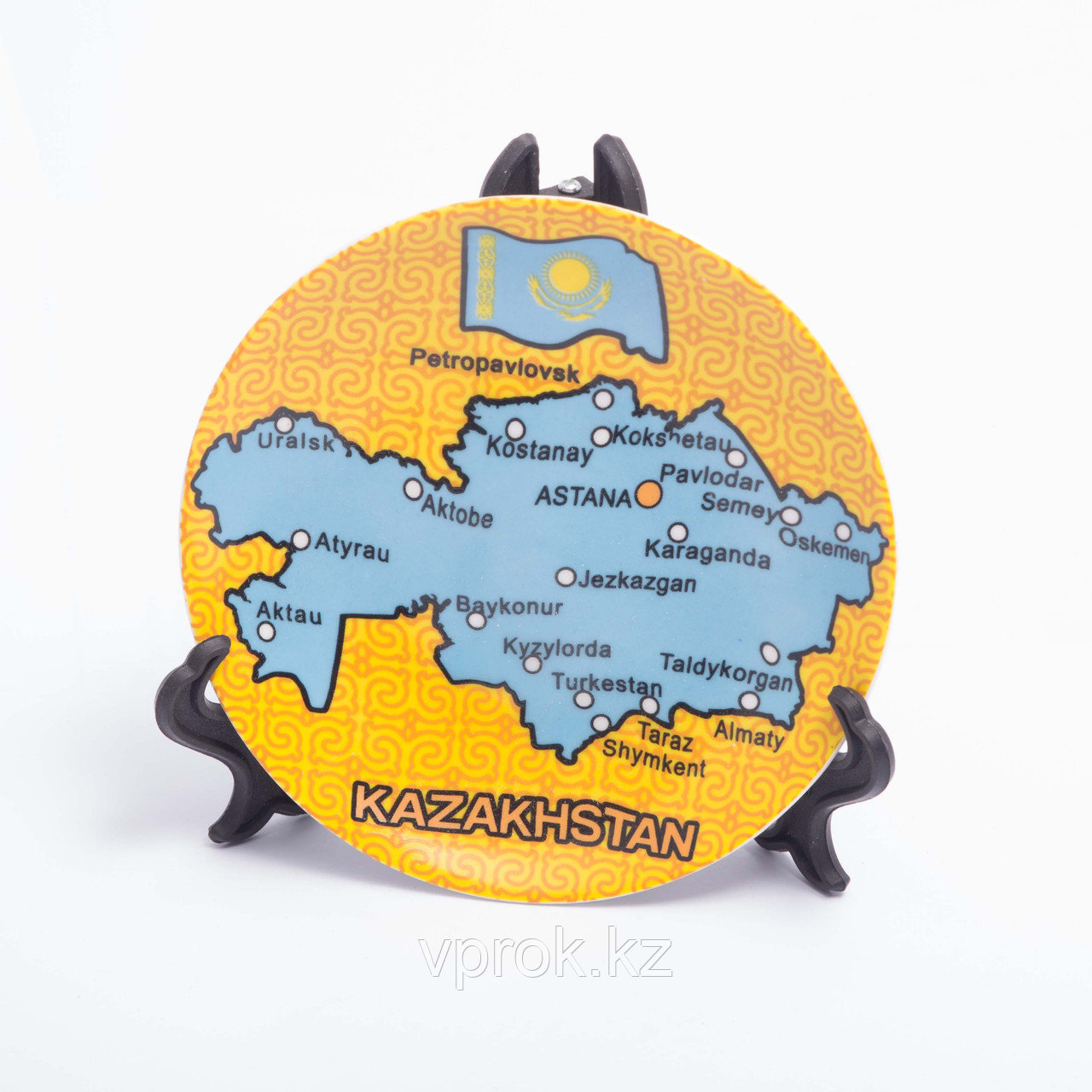 Сувенирная тарелка "Карта Казахстана_lat" 10*10 см