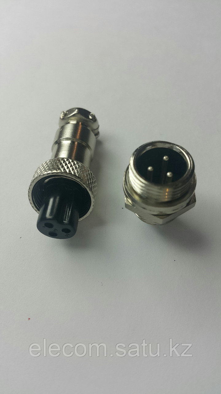 Разъем штыревой на блок с гайкой 3pin 12mm