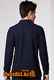 Темно-синий лонгслив-поло, мужская футболка-поло с длинным рукавом, фото 2