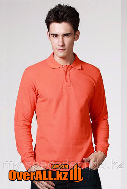 Оранжевый лонгслив-поло, мужская футболка-поло с длинным рукавом