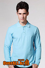 Голубой лонгслив-поло, мужская футболка-поло с длинным рукавом