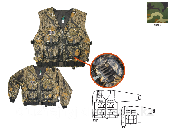 Куртка-жилет охотника разгрузочный "Люкс-2" 96-108/112-124 (лес)