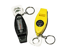 Многофункциональный свисток  компас + термометр + складная лупа + брелок
