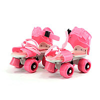 Роликовые коньки, раздвижные на парных колесах(розовые)