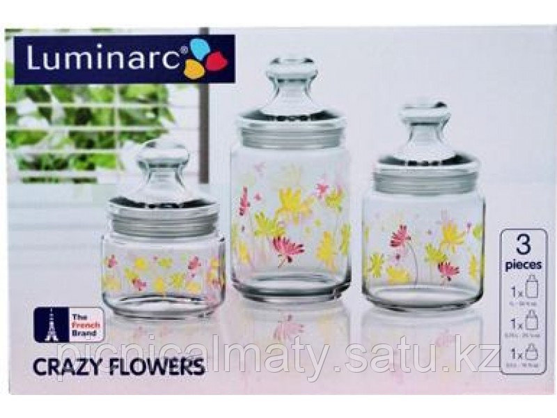 Набор банок для сыпучих Luminarc Crazy flower 0,5/0,75/1л 3пр