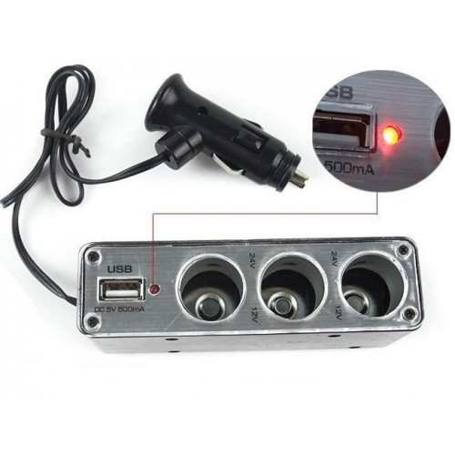 Разветвитель с 1 авто./папа/на 3 авто./мама/+USB WF-0096