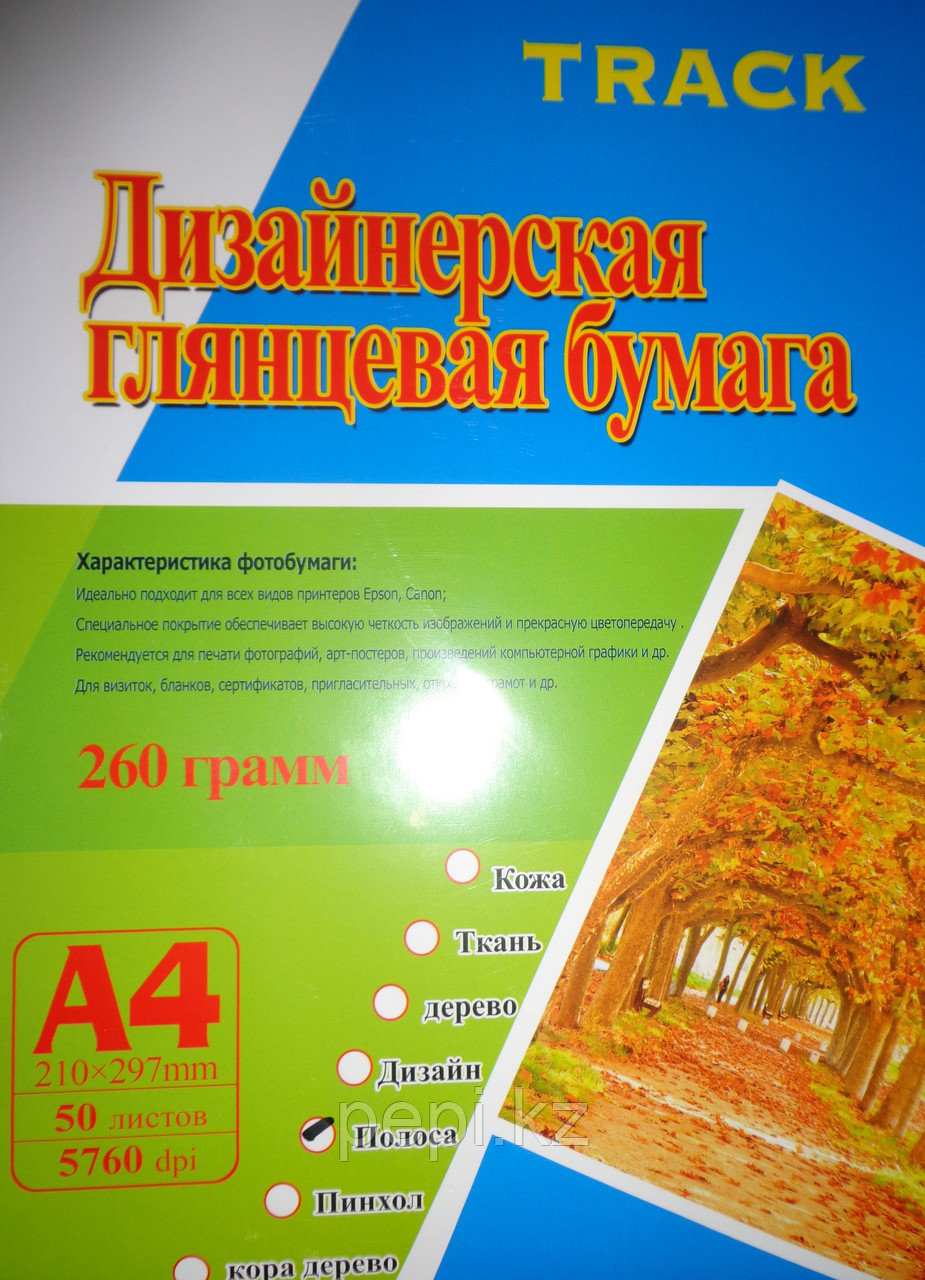 Бумага дизайнерская А4, 50л., 260г., глянец (Полоса)